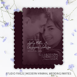 Elegant Deep Plum Duotone Photo Bröllop Inbjudningar
