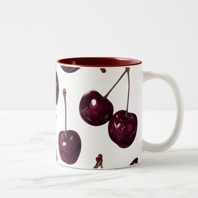 Elegant Deep Red Cherry Pattern Two-Tone  Mug Två-Tonad Mugg (Höger)