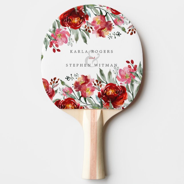 Elegant Deep-Red Garden Flowers Pingisracket (Framsidan)