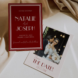 Elegant Deep Red Ivory Old Money Photo Wedding Spara Datumet