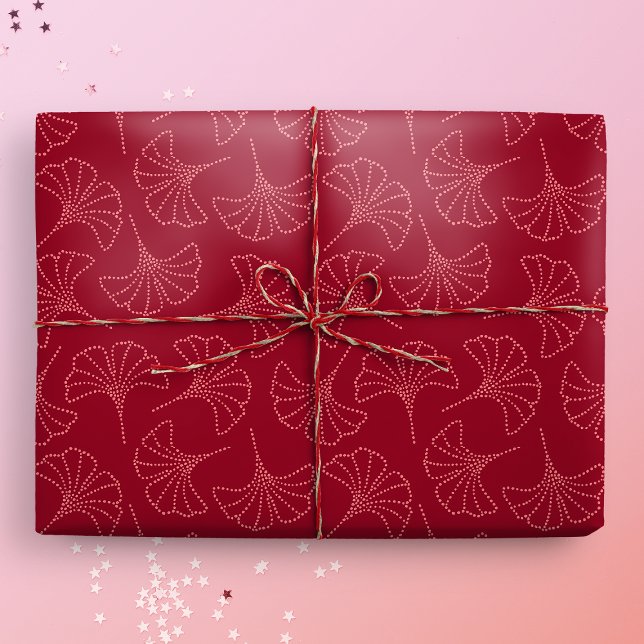 Elegant Deep Red Japansk Ginkgo Löv Presentpapper (Ginkgo Gift Mockup)
