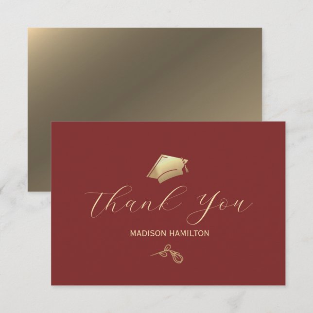 Elegant Deep Red och Guld Studentfest Tack Kort (Fram/baksida)