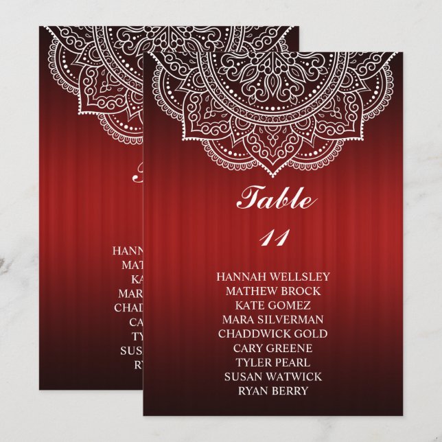 Elegant Deep Red Paisley Bröllop-sätesdiagram Inbjudningar (Fram/baksida)
