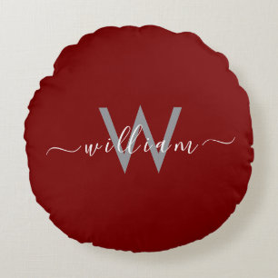 Elegant Deep Red Round Pillow med eget namn Rund Kudde