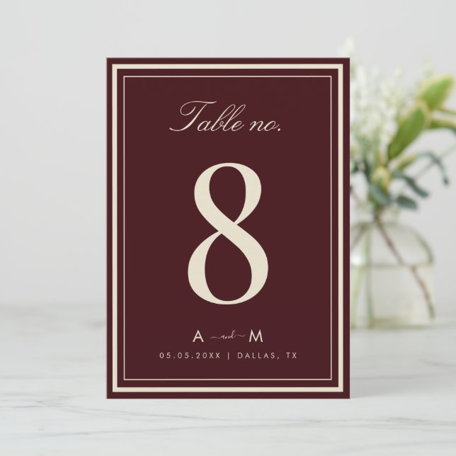 Elegant Deep Red Wedding 5x7 Table Number Card Inbjudningar (Stående Fram)