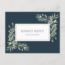 Elegant Deep Sea Blue Greenery Bröllop OSA Card