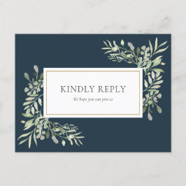 Elegant Deep Sea Blue Greenery Bröllop OSA Card Inbjudan Vykort