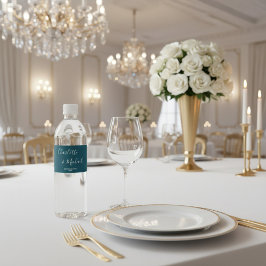 Elegant Deep Teal Script Minimalist Wedding Vattenflaskor Etikett