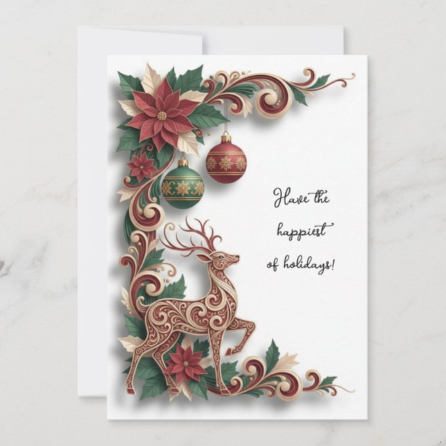 Elegant Deer Filigree Christmas Holiday Flat Card Julkort (Framsida)