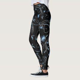 Elegant Dekorativ blå blomma Mönster Blommigt Leggings