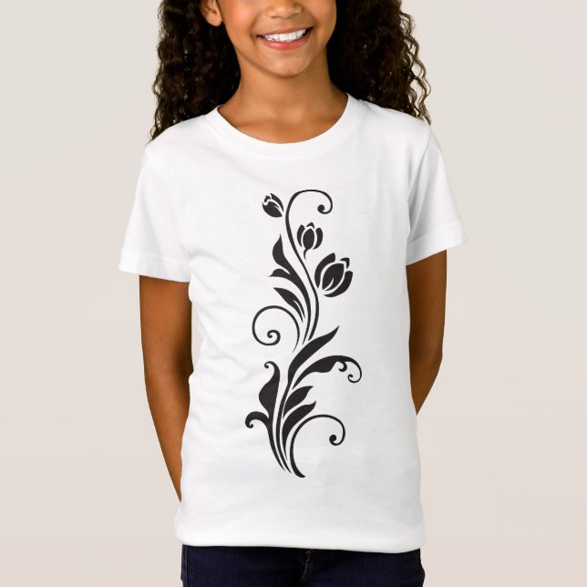 Elegant Dekorativ Blommig Blomsterkonst T Shirt (Framsida)