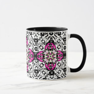 Elegant dekorativ damastast Fuchsia och svart Mugg