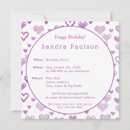 Elegant Dekorativ Lila Hearests Födelsedagsfest Inbjudningar