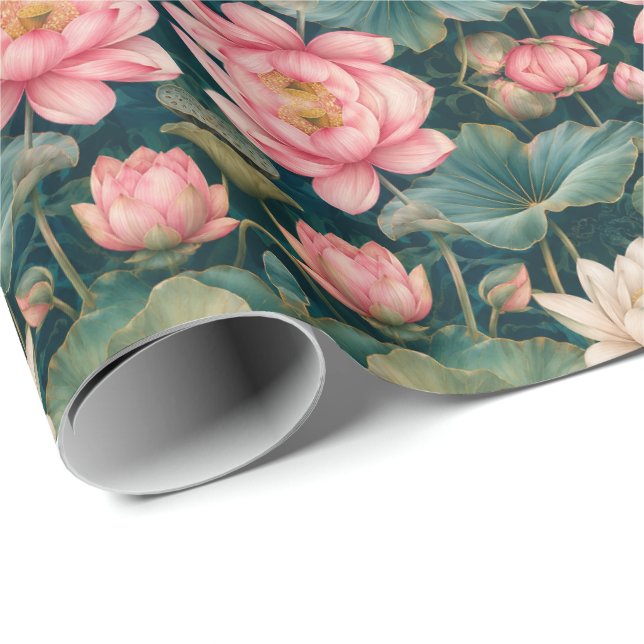 Elegant Dekorativ Lotus Blommig Konst Presentpapper (Rullad Hörn)