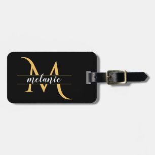 Elegant delad monogram guld svart anpassad adress bagagebricka