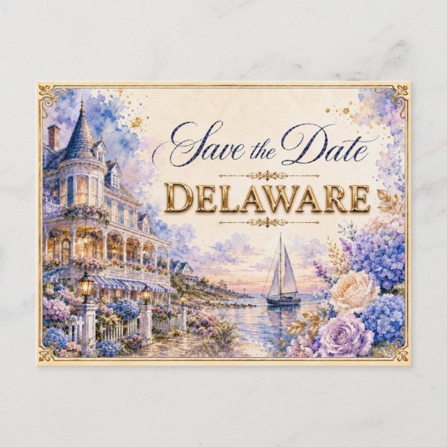 Elegant Delaware Spara datum Bröllopsinbjudan Vykort (Framsida)