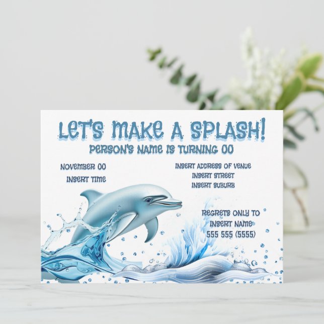 Elegant Delfin Festinladning | Blitt Glitter Inbjudningar (Stående Fram)