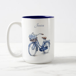 Elegant Delft Blå Blommig Cykel Personlig Två-Tonad Mugg
