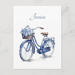 Elegant Delft Blå Blommig Cykel Personlig Vykort