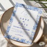 Elegant Delft Blue Chinoiserie Wedding Spara Datumet<br><div class="desc">An elegant blue and white chinoiserie design inspired by classic Delft porcelain patterns. The intricate floral border surrounds a clean central panel, creating a refined and timeless look for sophisticated wedding celebrations. Delicate European toile-style artwork combined with crisp navy typography gives the design a heritage aesthetic reminiscent of fine porcelain...</div>