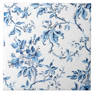 Elegant Delft Blue och White Blommigt Kakelplatta