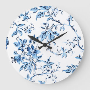 Elegant Delft Blue och White Blommigt Stor Klocka