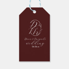 Elegant Delicate Floral Wedding Logo Deep Burgundy Presentetikett