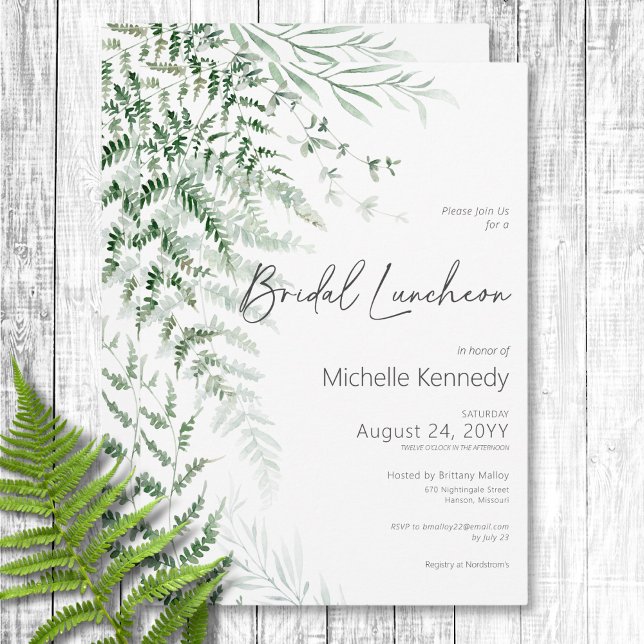 Elegant Delicate Greenery Ferns Möhippa Luncheon Inbjudningar (Elegant Delicate Greenery Ferns Bridal Luncheon Invitation)