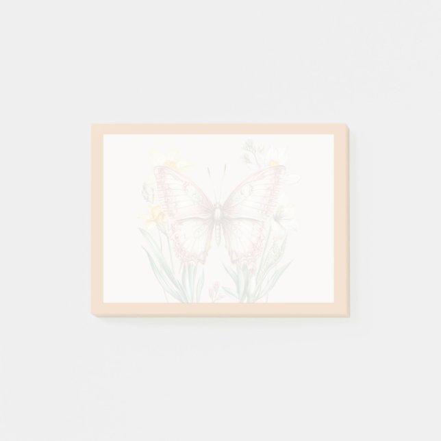 Elegant delikat fjäril & vildblommor design post-it block (Framsida)