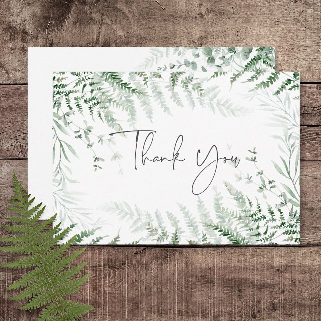 Elegant Delikat Greenery Ferns Bröllop Tack Kort (Elegant Delicate Greenery Ferns Wedding Thank You Card)