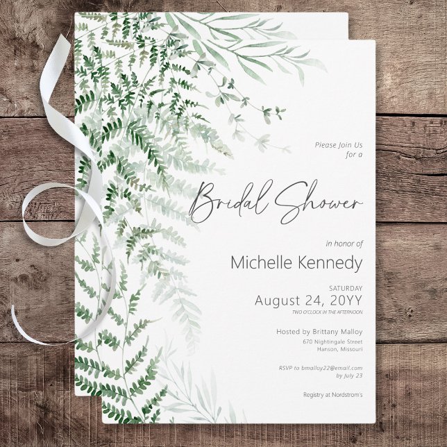 Elegant Delikat Greenery Ferns Möhippa Inbjudningar (Elegant Delicate Greenery Ferns Bridal Shower Invitation)