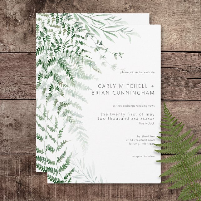 Elegant Delikat Grey Ferns bröllopsinbjudan Inbjudningar (Elegant Delicate Greenery Ferns Wedding Invitation)