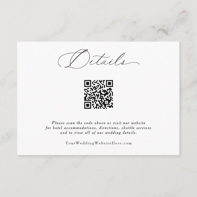 Elegant delikat kalligrafi QR bröllopsinformation Tilläggskort (Framsida)