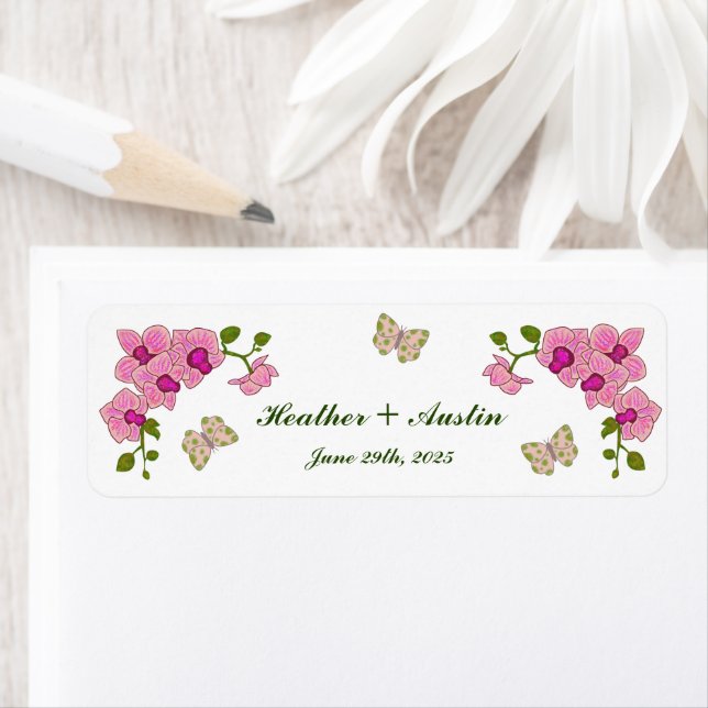 Elegant Delikat Lila Orchids Bohemian Botanian Returadress Etikett (Insitu)