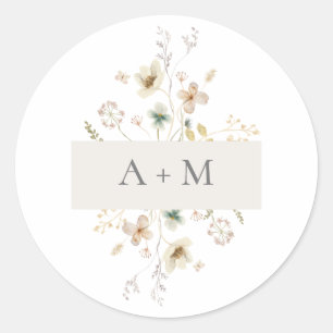 Elegant delikat pressad blommonogram bröllop runt klistermärke