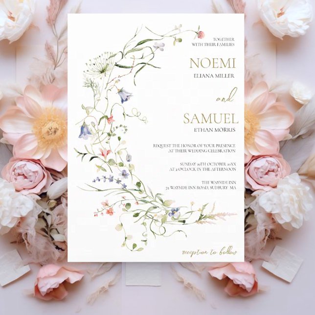 Elegant Delikat Watercolor Wildblomma Bröllop Inbjudningar (Skapare uppladdad)