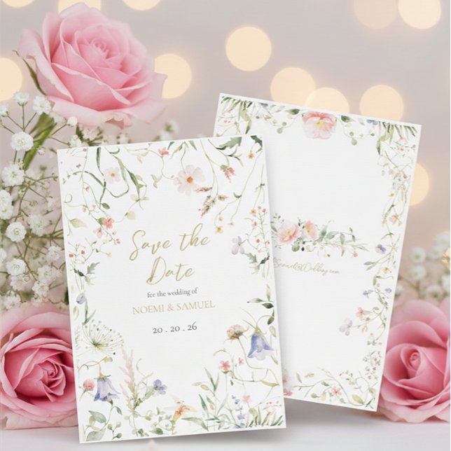 Elegant Delikat Watercolor Wildblomma Bröllop Spara Datumet (Skapare uppladdad)