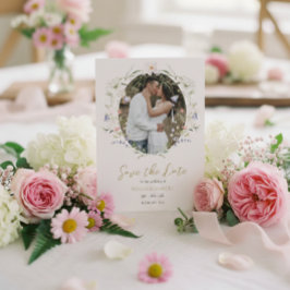 Elegant Delikat Watercolor Wildblomma Bröllop Spara Datumet