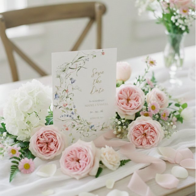 Elegant Delikat Watercolor Wildblomma Bröllop Spara Datumet (Skapare uppladdad)