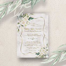 Elegant Delikata vita blommor Guld Marble Bröllop Inbjudningar