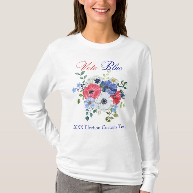 Elegant Democratic VOTE BLUE Womens Blommigt T Shirt (Framsida)
