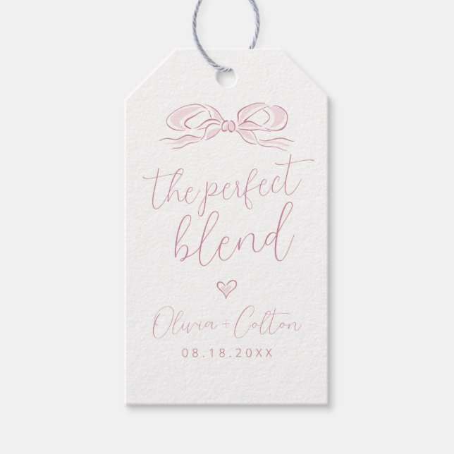 Elegant Den Perfekta Blandningen Rosa Båge Bröllop Presentetikett (Framsidan)
