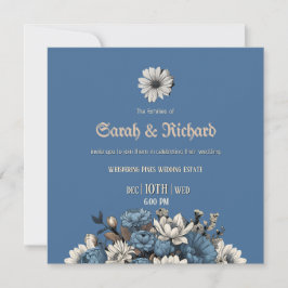 Elegant Denim & Navy Blue Blommigt Bröllop Inbjudningar