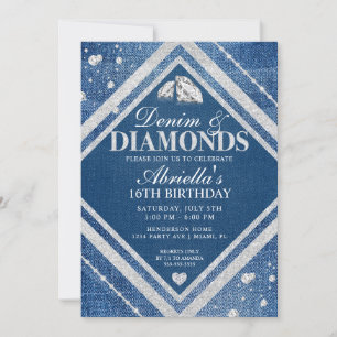 Elegant Denim och Diamanter Födelsedagsinbjudan Inbjudningar