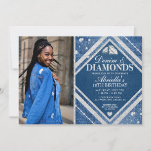 Elegant Denim och Diamanter Foto Inbjudan