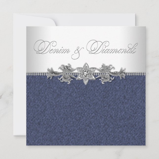 Elegant Denim och diamanter Party Inbjudningar (Framsida)