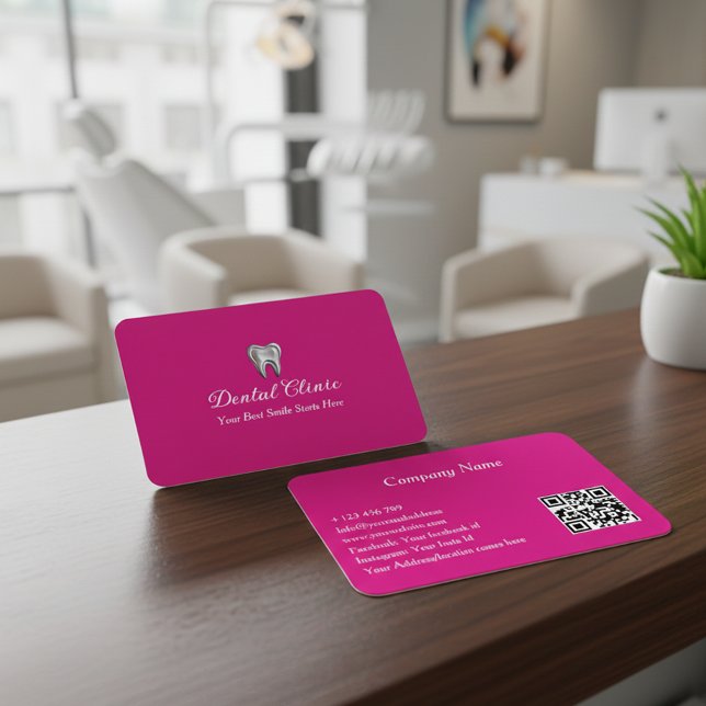 Elegant Dental Clinic Pink Dentist QR Code  Visitkort (Skapare uppladdad)