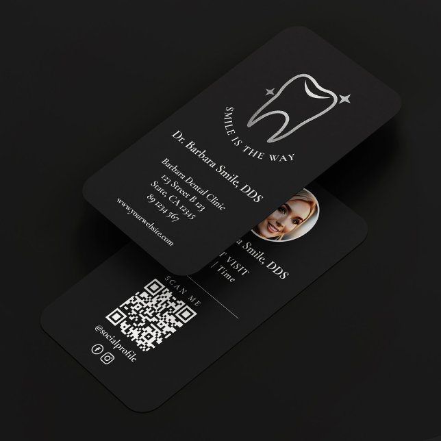 Elegant Dental Cosmetic Black Silver Dentist Visitkort (Elegant Dental Cosmetic Black Silver Dentist Business Card
)
