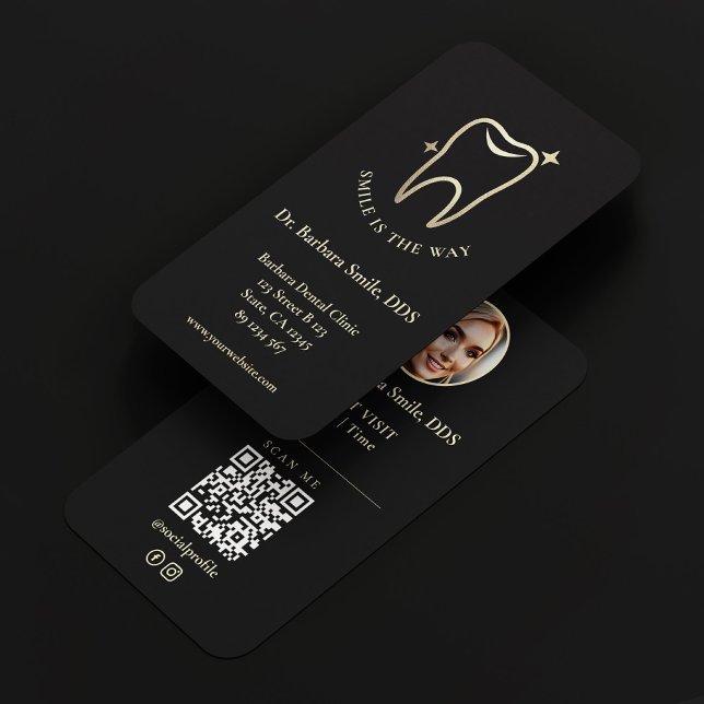 Elegant Dentist Dental Cosmetic Black Guld Visitkort (Elegant Dentist Dental Cosmetic Black Gold Business Card
)
