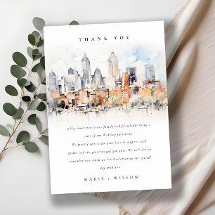 Elegant Denver Colorado Skyline Watercolor Bröllop Tack Kort